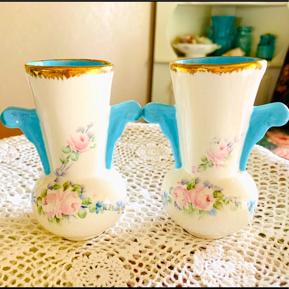 Set of Two Vintage Miniature Hand Painted Vases